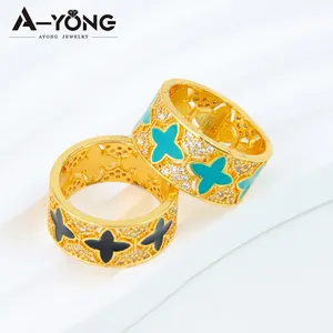 Ayong Modeschmuck neue 18K Gold plattiert Zirkonia wasserdichte Blume Ringe defekt kein Emaille Farben Ringe für Damen