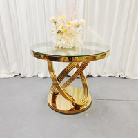 Fournitures pour réceptions, table de mariage, petite table à manger, structure circulaire en acier inoxydable, plateau en verre, table à gâteau de mariage