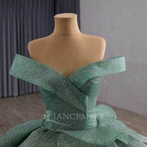 Robe de soirée verte élégante à col cœur, à volants, avec dos lacé, Sukienki Na Impreze pour femmes Rsm251135 - Product Image 4