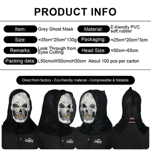 Masque intégral en résine Glojoy en forme de crâne avec capuche noire, accessoire de fête d'Halloween effrayant, taille adulte - Product Image 4