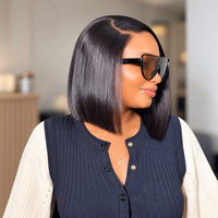 Perruque Bob 4x4 Lace Row Hair SDD Super Double Drawn en cheveux humains, avec fermeture en dentelle côté gauche, pré-épilée, sans colle, pour femmes