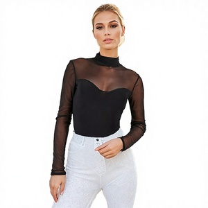 Lism Combinaison moulante noire à manches longues pour femme, style euro-américain, décontractée, sexy, en maille unie, longueur genou, pour l'été - Product Image 3