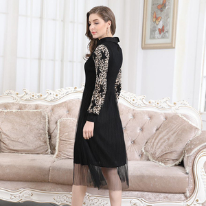 Primavera Verano <span class=keywords><strong>vestido</strong></span> con estampado de <span class=keywords><strong>leopardo</strong></span> de manga larga de primavera <span class=keywords><strong>vestido</strong></span> de Camisa larga con arco - Product Image 2
