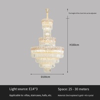 Lustre de luxe en cristal avec grandes pièces métalliques, lampe LED d'intérieur pour villa, escalier, maison, hôtel, salle de banquet, suspension de plafond