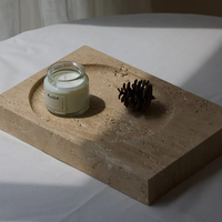 Plateau artisanal en travertin naturel Art Déco - 30x20x4,3 cm Plateau de rangement décoratif pour anniversaire, décoration de la maison/de l'hôtel