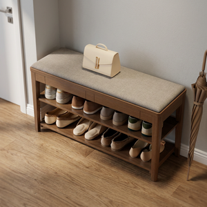 US Stock Mid-Century Solid Wood <b>Shoe</b> Rack Modern Home Furniture <b>Shoe</b> <b>Storage</b> Bench Cushion Hidden Drawer 2-Tier <b>Entryway</b> Mudroom - Product Image 3