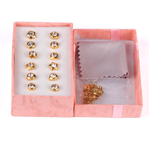 Stud Earrings Set Heart Star Flower Hexagon Square Screw Shape Crystal Bezel Setting Women's Everyday Wear Gold Tone - Product Image 3