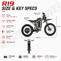 Coswheel R19 Moto Tout-Terrain Électrique 9000W 72V Lithium 40Ah Cadre en Alliage d'Aluminium Shimano 7 Vitesses Pneus 19x2.75 Frein à Disque >80km/h
