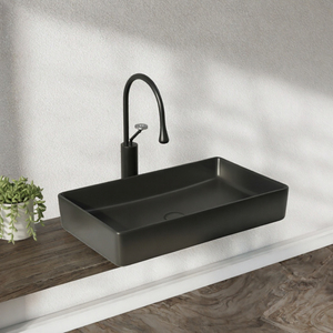 Lavabo Rectangular Negro Mate de Cerámica para Sobre Encimera, Lavabo de Baño - Product Image 2