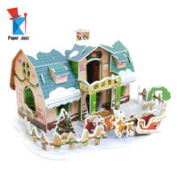 Puzzle Busa 3D Adegan Rumah Natal, Kerajinan Kartun Kreatif, Mainan Hadiah, Model Rakitan Santa Snowman Sleigh, Edukatif untuk Meja