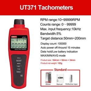 Tachymètre numérique sans contact UT372 10-99999 tr/min, mesureur de vitesse laser, fabriqué en Chine continentale - Product Image 3