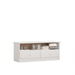 Mobile TV in Legno di Pino Bianco con 2 Cassetti e 1 Ripiano, Arredamento per Soggiorno, Design Scandinavo, Stile Moderno - Product Image 1