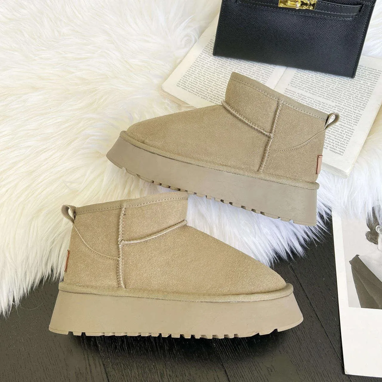 Classic Winter Warm Genuine Leather Fur Inner Ankle Wool Casual Shoes Slip On Women'S Snow Boots For Women