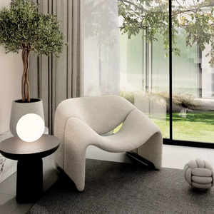 Sillón Individual Estilo Crema, Sillón para Sala de Estar, Hogar, Balcón, Recepción, Ocio, Sillón de Piel de Cordero - Product Image 5