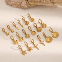 Boucles d'oreilles créoles tendance en acier inoxydable doré PVD, hypoallergéniques, avec breloques étoile de mer et coquillage en zircon cubique, cadeau bijoux
