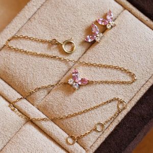 Ensemble de bijoux fins en or 18 carats Xinfly pour femmes, bracelet et boucles d'oreilles en saphir rose et blanc naturel, élégant pour les soirées - Product Image 1