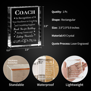 Custom K9 Crystal Coach Award Block Laser Engraved Rectangular Recognition Plaque Souvenir Gift - Product Image 3