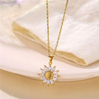 Nouveau produit 2025 – Collier pendentif botanique en acier titane plaqué or 18 carats avec fleur de tournesol et zirconium pour femme – Fournisseur de bijoux de mode
