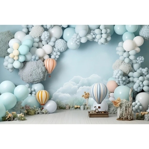 Properti fotografi balon udara, properti fotografi, balon udara panas, payet, pinggiran Foil, tirai biru, latar belakang, dekorasi ulang tahun, untuk bayi laki-laki - Product Image 5