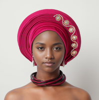 Ecowalson - Exquisito Pañuelo para la Cabeza con Cuentas y Encaje en Capas, con Lazos Traseros Ajustables, para Bodas y Fiestas Nigerianas, Diseño Elegante y Glamuroso