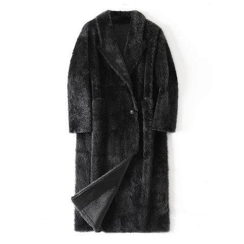 596 South African Mosi-Kangalun Single Buton One-piece Straight Wool Coat with Fur Lining for Women