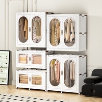 Armoire Pliante Moderne Intégrée en Plastique avec 5 Tiroirs et Portes Coulissantes, Meuble de Rangement pour Appartement Compact, Chambre à Coucher, en MDF