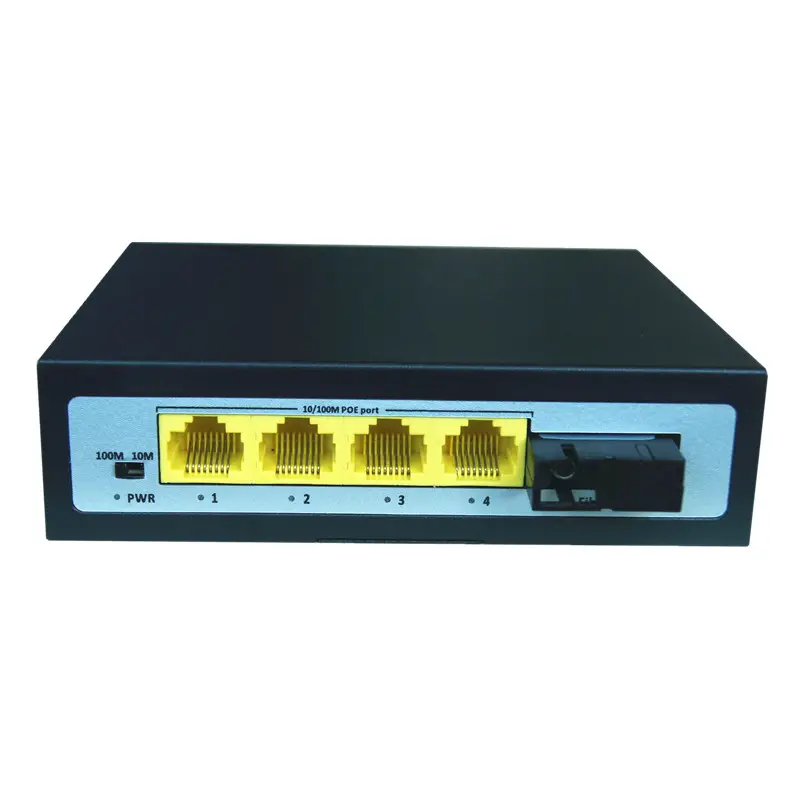 CCTV 96W 100Mpbs glasvezel 4 Port PoE fiber Schakelaar voor CCTV Camera