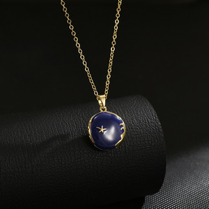 Collier céleste en émail bleu plaqué or, en acier inoxydable, résistant à l'eau et inaltérable, best-seller TikTok de Fanhua Jewelry - Product Image 3