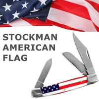 Couteau de poche pliant OEM personnalisé fait main avec drapeau américain, couteau de gentleman patriotique, couteau EDC d'extérieur à 3 lames, couteau Stockman avec drapeau USA