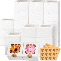 Boîtes à biscuits blanches 4x4x2,5 pouces avec fenêtre, petites boîtes de boulangerie, 36 autocollants, réutilisables, auto-érectables, en papier pour envoi postal