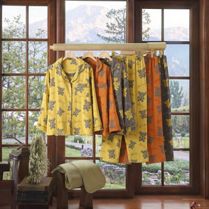 Nuevo Conjunto de Pijama Retro de Lujo para Mujer, Jacquard de Algodón Puro, Teñido con Hilo, Manga Larga, Pantalones Largos con Cordón, Transpirable para Invierno - Product Image 3