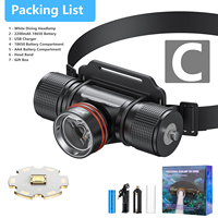 Lampe frontale LED 1200LM ultra lumineuse IPX8 lampe de poche de plongée 4 Modes pour plongée natation exploration sous-marine matériau aluminium