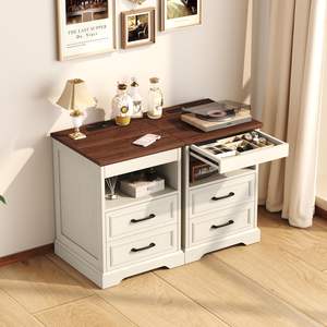 Yusong Farmhouse Night Stand 25 In Tall With Gun Drawer And Charging Station <b>Bedside</b> <b>Table</b> Modern Design - Product Image 4