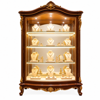 Vitrine de présentation de bijoux de style européen classique, armoire haute sculptée avec éclairage LED pour bijouterie