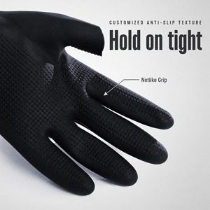 Gants de nettoyage en nitrile noir, imperméables, avec grip texturé, manchette longue, usage domestique, ambidextres - Product Image 5