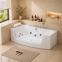 Bañera de Hidromasaje de Lujo en Forma de D de Acrílico de 35x73 Pulgadas con Reposacabezas Blanco y Panel Frontal de Vidrio Transparente