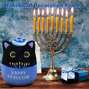 Peluche Personalizado <span class=keywords><strong>de</strong></span> Hanukkah, Adorable Gato Negro <span class=keywords><strong>de</strong></span> Peluche con <span class=keywords><strong>Estrella</strong></span> <span class=keywords><strong>de</strong></span> <span class=keywords><strong>David</strong></span> y Candelabro, Regalos <span class=keywords><strong>de</strong></span> Hanukkah para Niños - Product Image 4