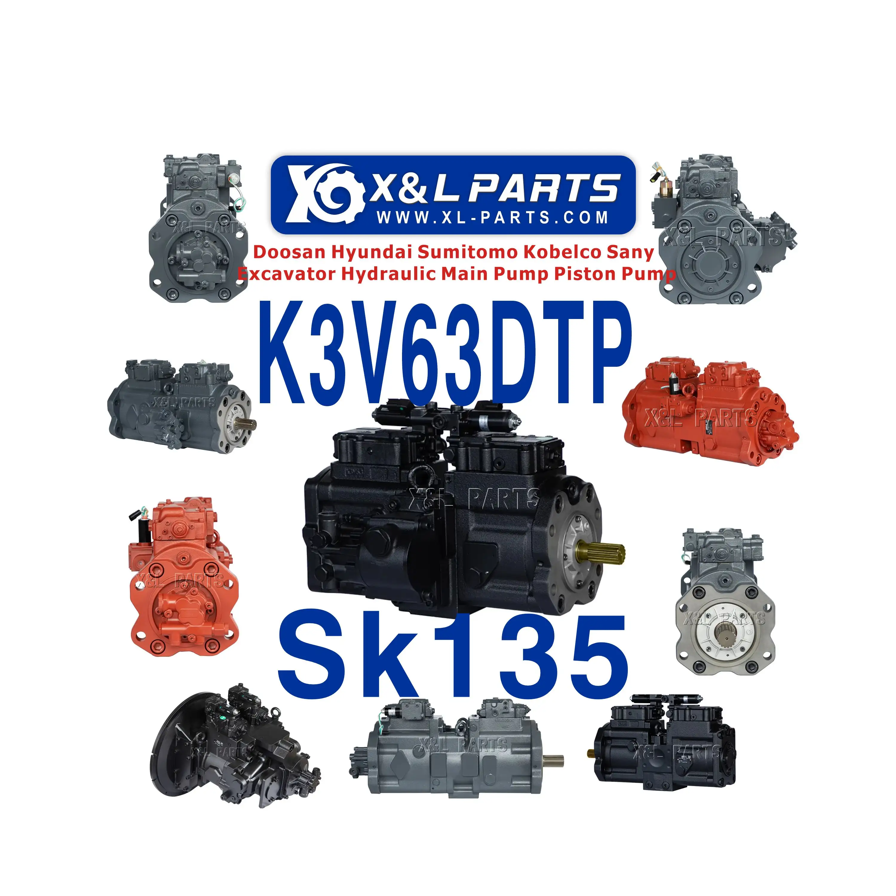 Conjunto da bomba hidráulica K3V63DTP-0E01/K3V63DTP-0E02 Bomba hidráulica YX10V00003F2 para escavadeira Kobelco SK135 SK130 SK235SR