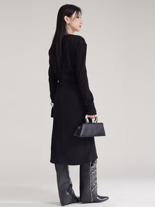 Un <span class=keywords><strong>Cardigan</strong></span> maglione di media lunghezza di Design di nicchia stile pigro da donna <span class=keywords><strong>con</strong></span> scollo A V A maniche lunghe avvolto in maglia A cerniera abito Slim Fit - Product Image 6