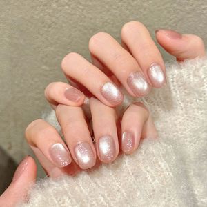 TSZS - Juego de 10 <span class=keywords><strong>Uñas</strong></span> Postizas de Lujo con <span class=keywords><strong>Diseño</strong></span> de Ojo de Gato Ovalado Corto, <span class=keywords><strong>Elegantes</strong></span> <span class=keywords><strong>Uñas</strong></span> Acrílicas con <span class=keywords><strong>Diseño</strong></span> de Lazo y Puntos - Product Image 4