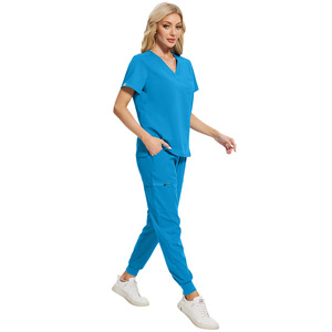 Ensembles d'uniformes de gommage personnalisés Infirmière Nouveau designer Ceil Blue Uniforme de soins de spa pour femmes Gommage extensible d'allaitement en stock - Product Image 3
