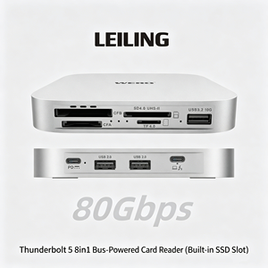 Lecteur de cartes Thunderbolt 5 8-en-1 avec fente M.2 SSD intégrée, CFexpress, CF, SD UHS-II, TF 4.0, Hub USB 3.2 10 Gbps, pour Mac Mini M4 - Product Image 5
