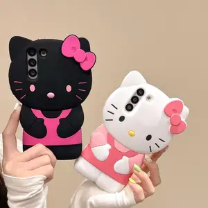 Bowknot hello cute cat phone case For Samsung S24/S23 +/S22 S24ultra soft silicone S21/s22u anti-fall