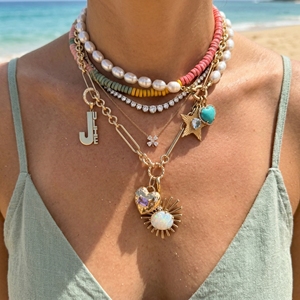 Collier personnalisé en laiton plaqué or avec pendentif étoile, breloque cœur en pierre précieuse, collier de mode en zircon coloré pour femme - Product Image 2