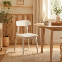 Chaise de salle à manger MULIGNA au design scandinave moderne, en bois massif blanc crème, minimaliste, avec dossier incurvé, pour la maison, l'hôtel, le restaurant