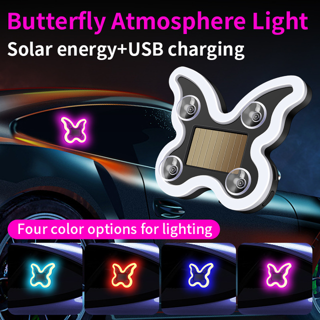 2026 Car DRL Solar Powered Atmosphere Lamp USB Supply LED Daytime Running Light with Butterfly Design