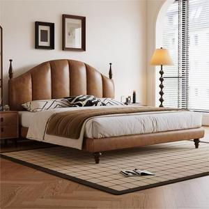 French Vintage Leather <b>Bed</b> Headboard 1500mm 2000mm 1800mm 2000mm 2000mm 2200mm With Soft Backrest Low Box Wooden <b>Beds</b> - Product Image 1