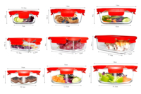 Accessoires de cuisine, récipient de préparation des repas en verre simple et chauffable, couvercles en PP, 2 compartiments, passe au lave-vaisselle, pour la cuisine, le bureau, l'école