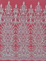 Tissu en dentelle de maille tendance pour robe de mariée, tissu en tulle brodé perlé avec perles et paillettes brillantes