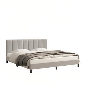 Letto Imbottito in Velluto Grigio Chiaro California King, Design Minimalista, Arredamento Camera da Letto - Product Image 1
